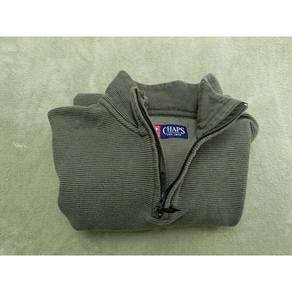 Chaps Sweater Mens Large Green Quarter Zip Mock Neck Pullover Long Sleeve Knit